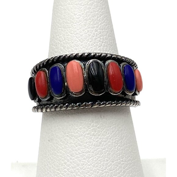 925 Ring Sterling Silver Cabochons Artisan Size 6.5 Band - Picture 9 of 13